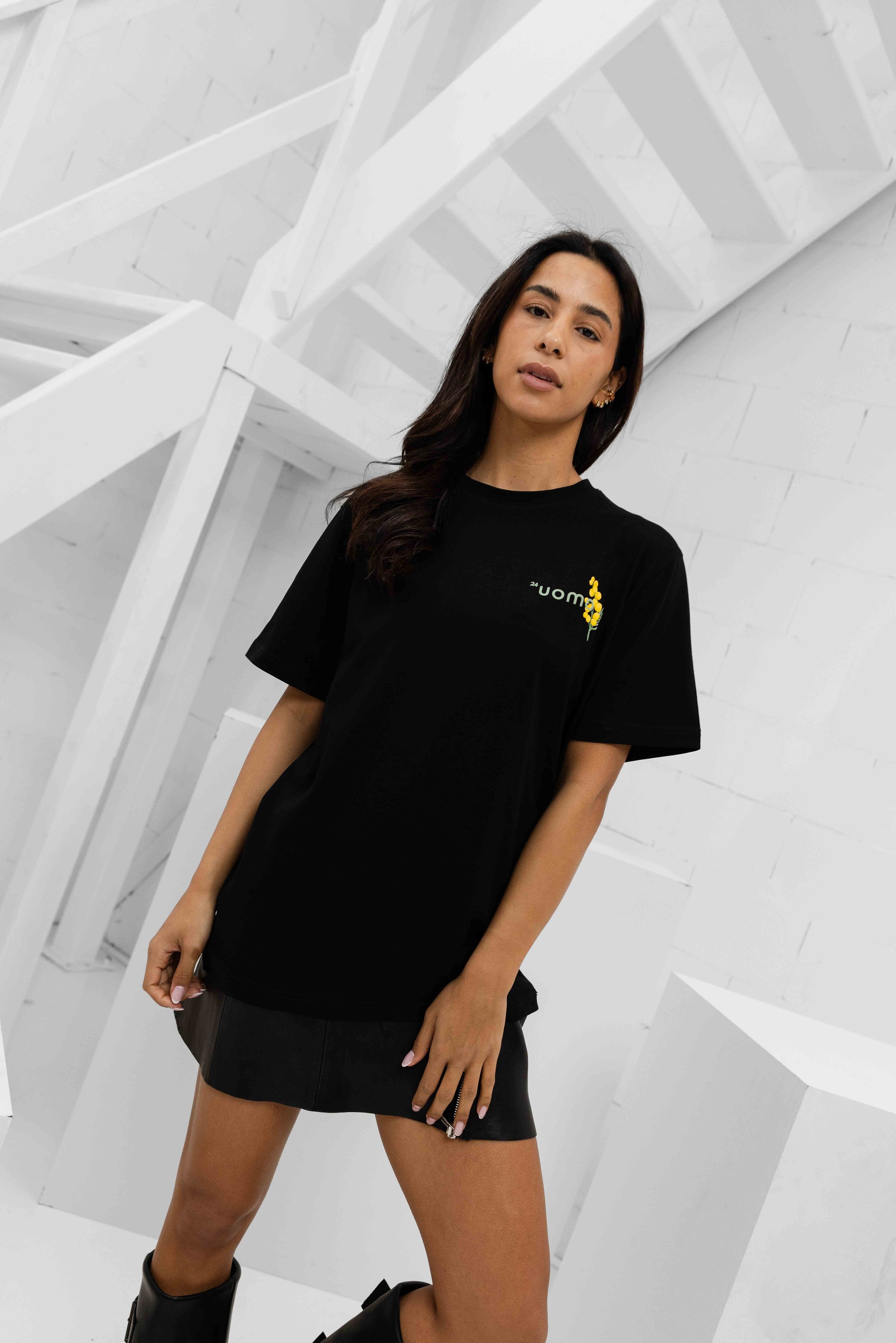 Flower T-shirt Dames Zwart