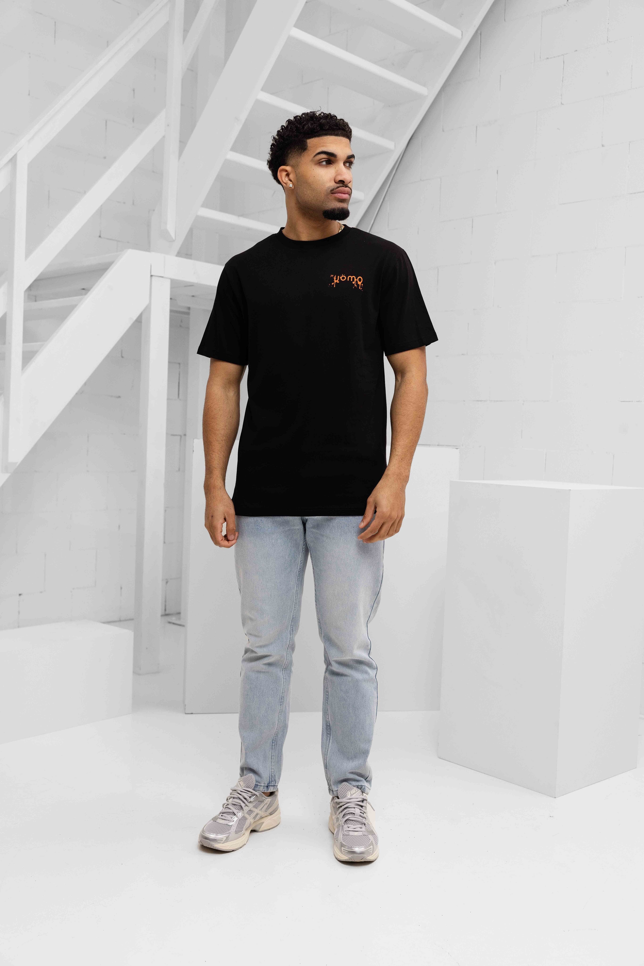 Paint T-shirt Heren Zwart/Oranje