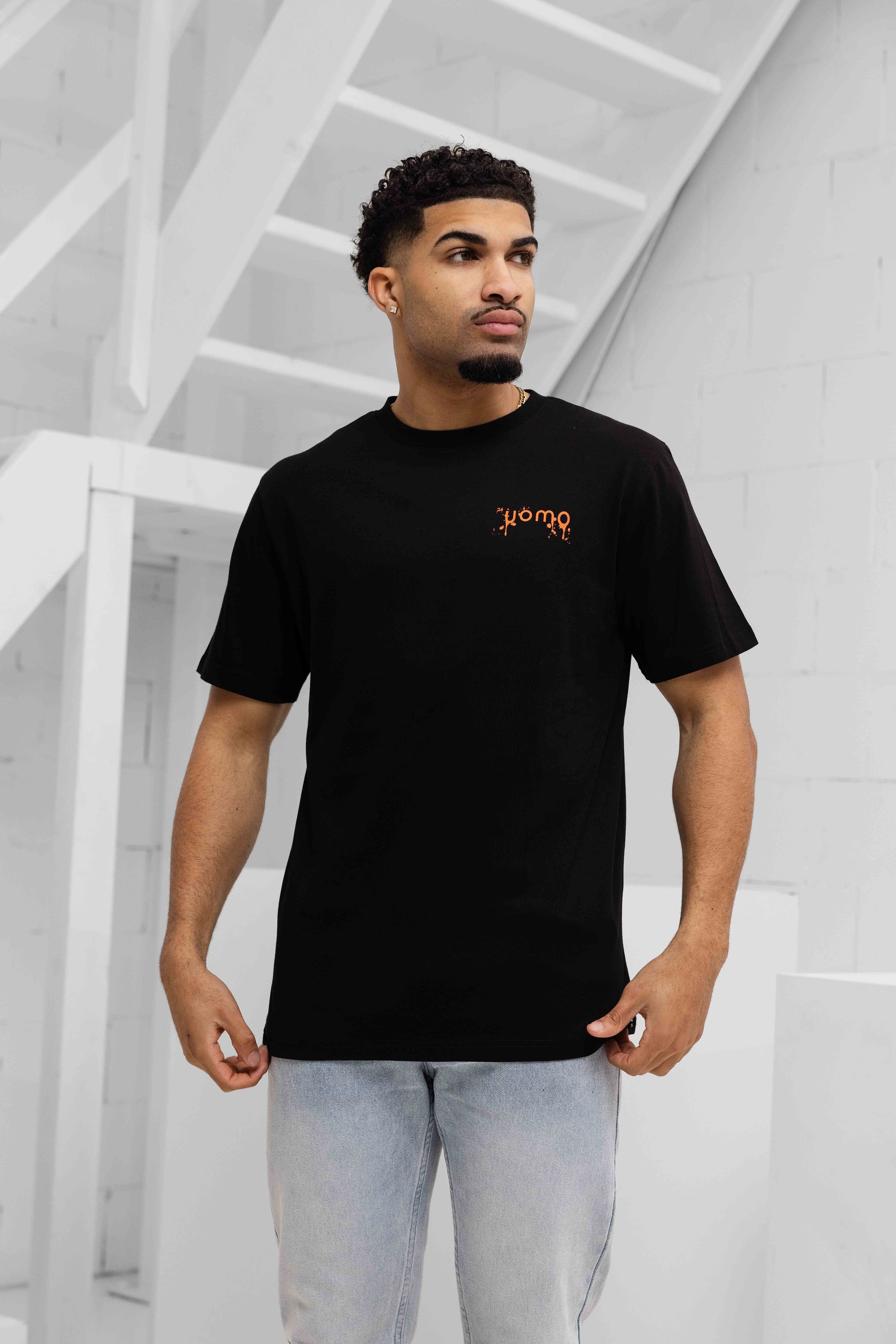 Paint T-shirt Heren Zwart/Oranje