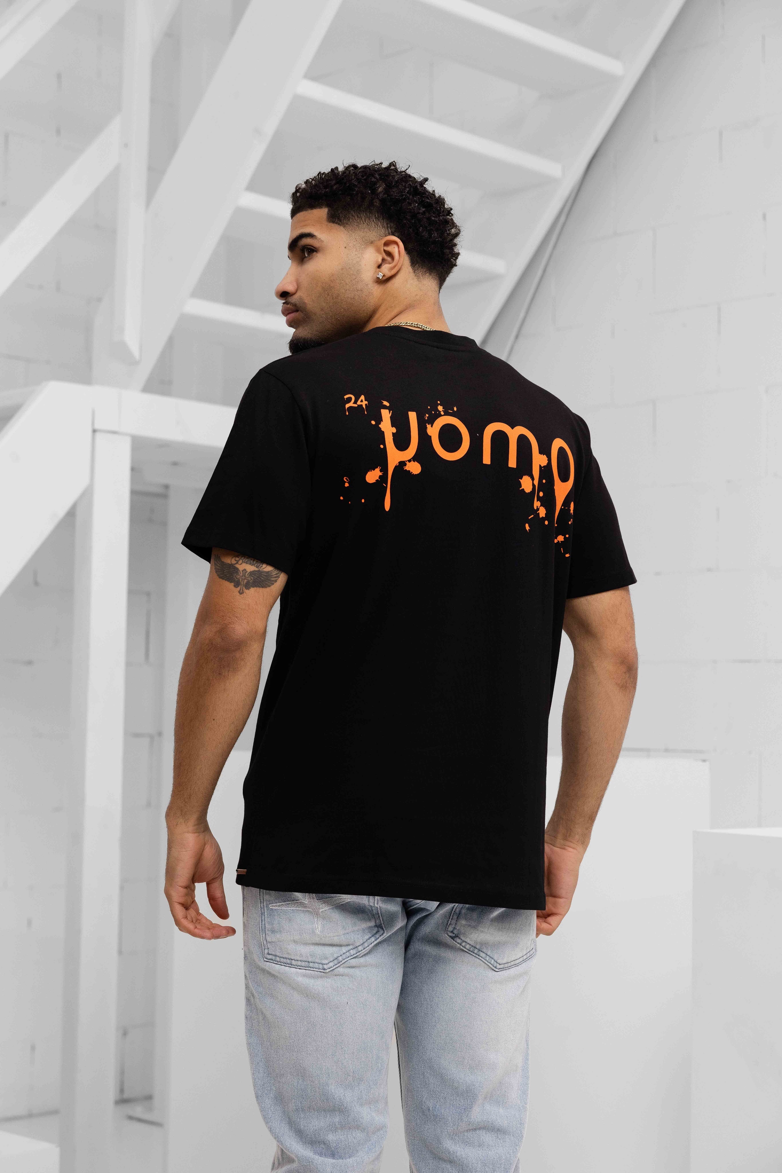 Paint T-shirt Heren Zwart/Oranje