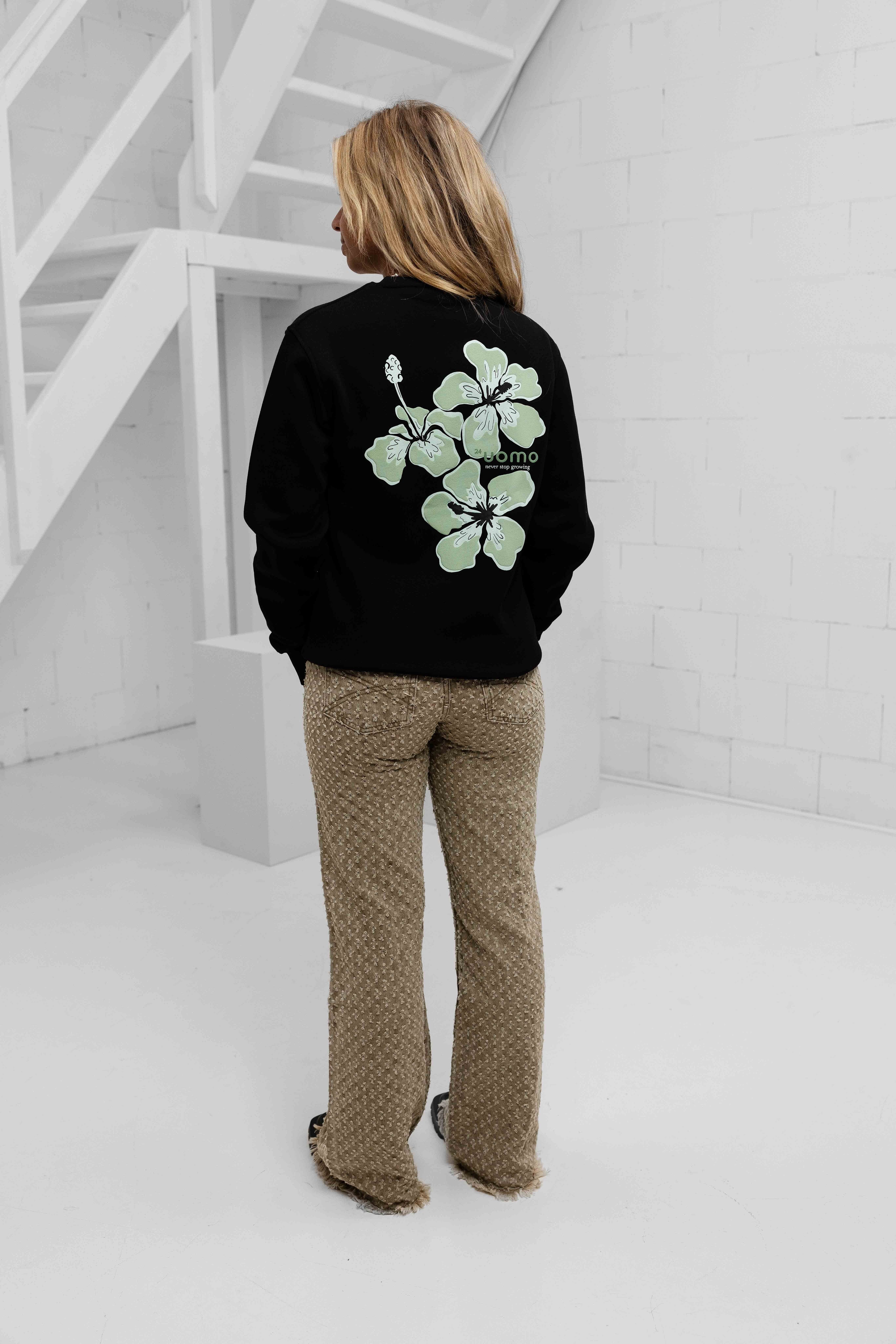 Flower Sweater Dames Black/Green
