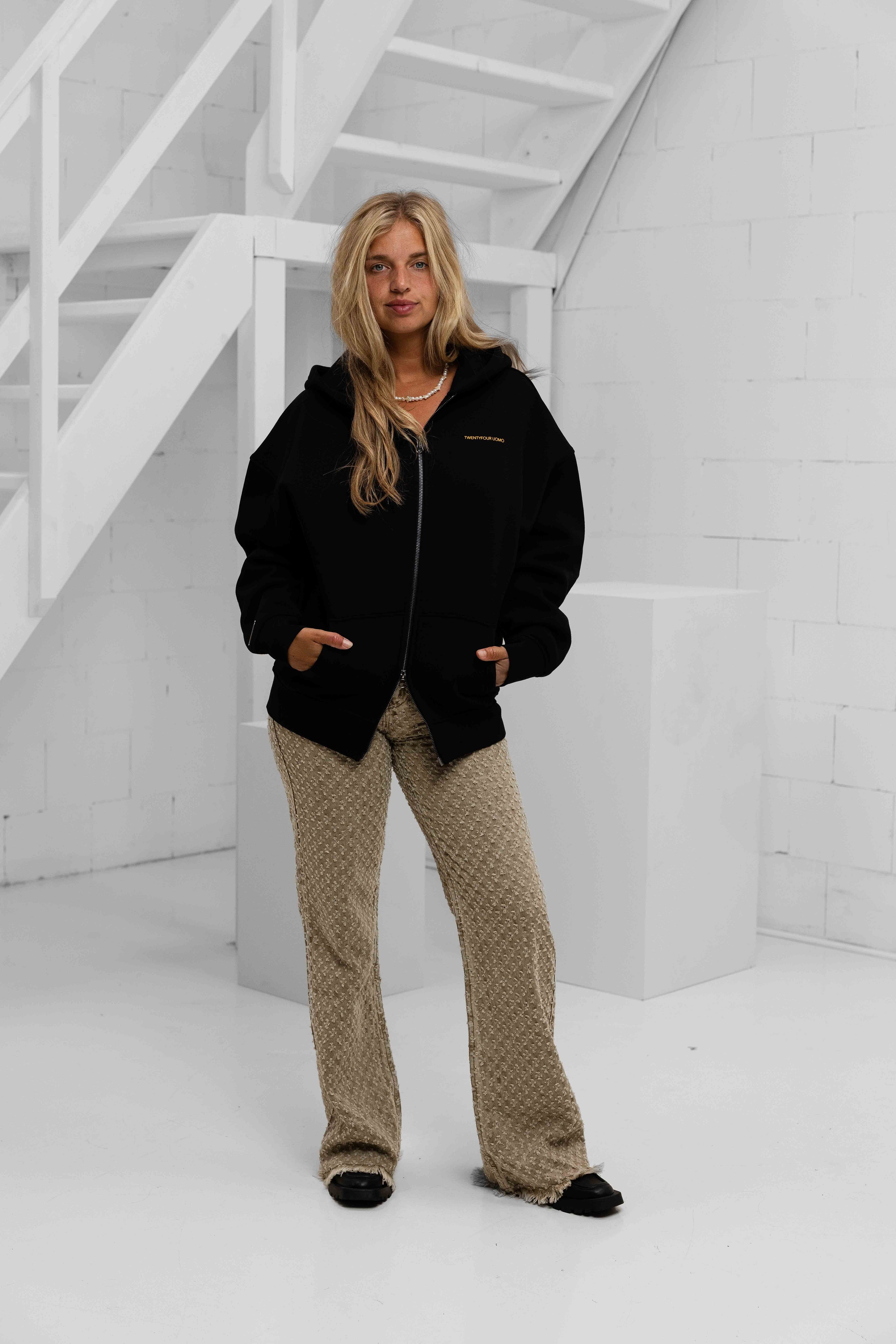 Initial Zip Hoodie Dames Black