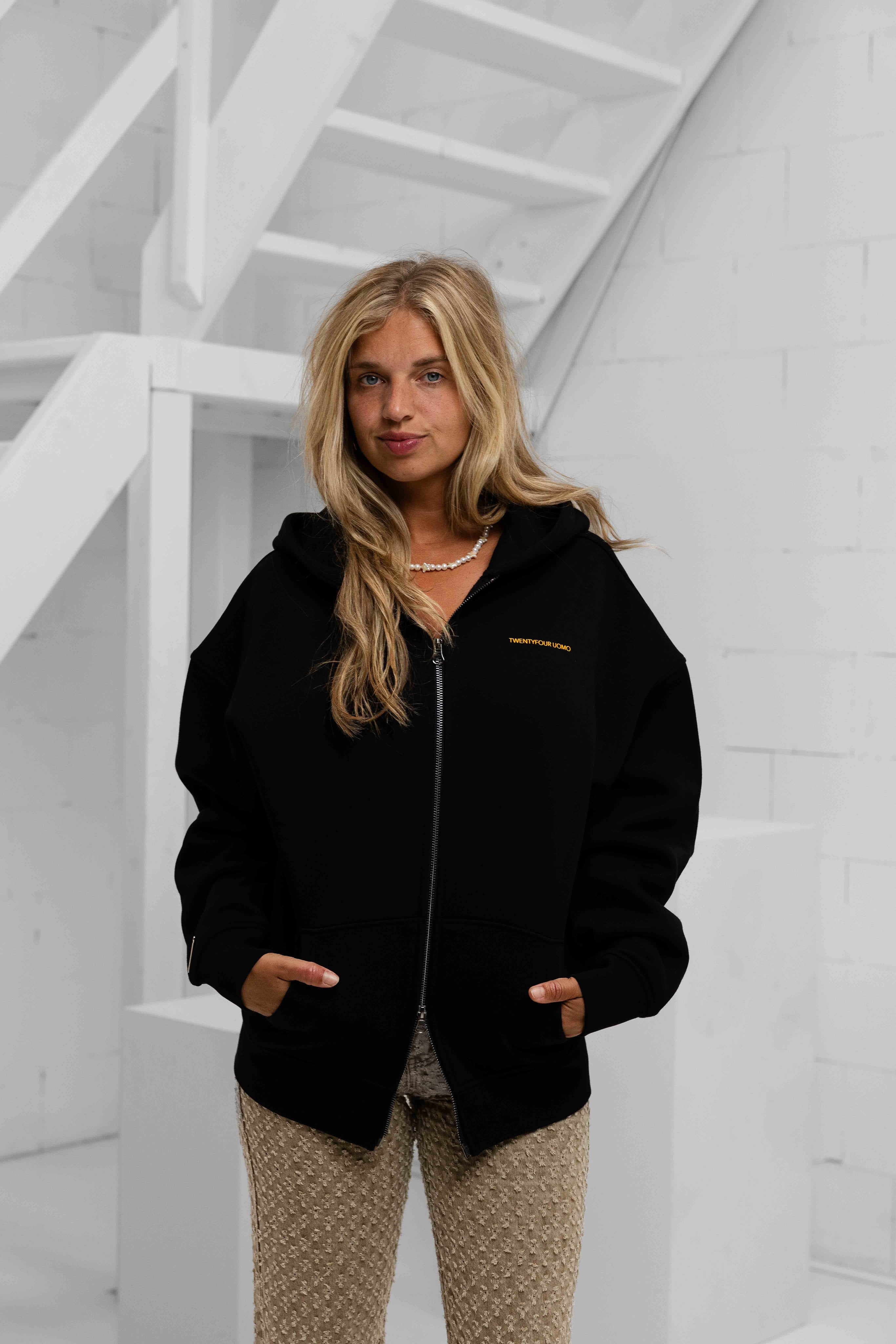 Initial Zip Hoodie Dames Black