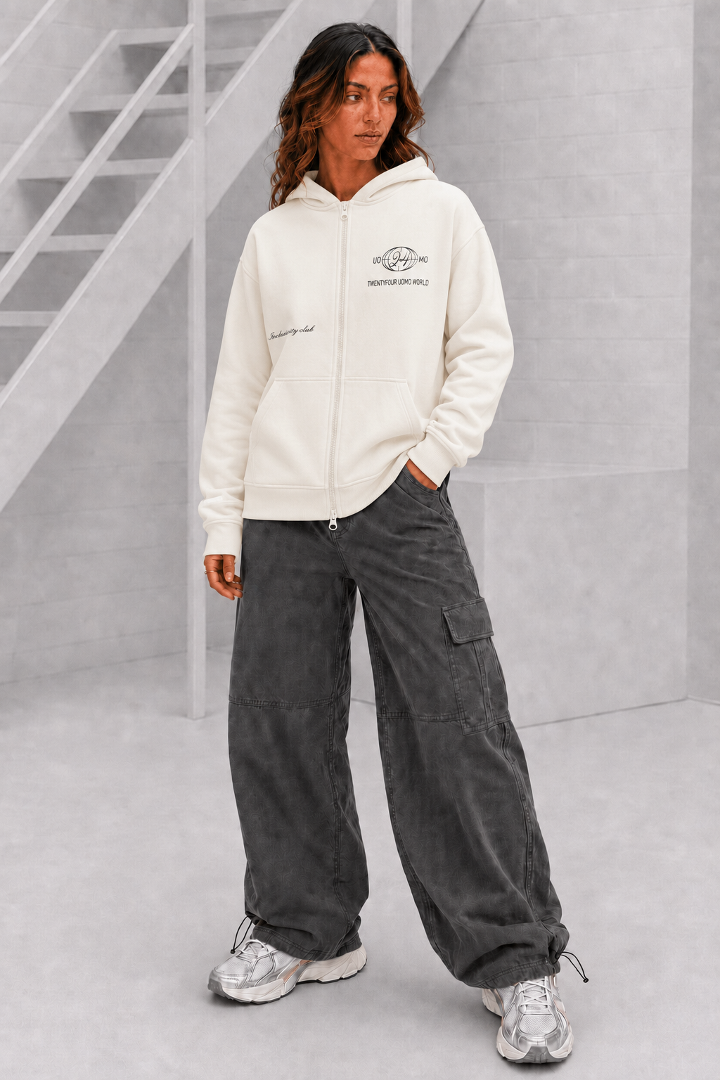 World Zipped Hoodie Dames Off-White
