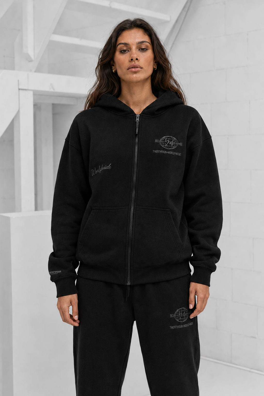 World Zipped Trainingspak Dames Zwart
