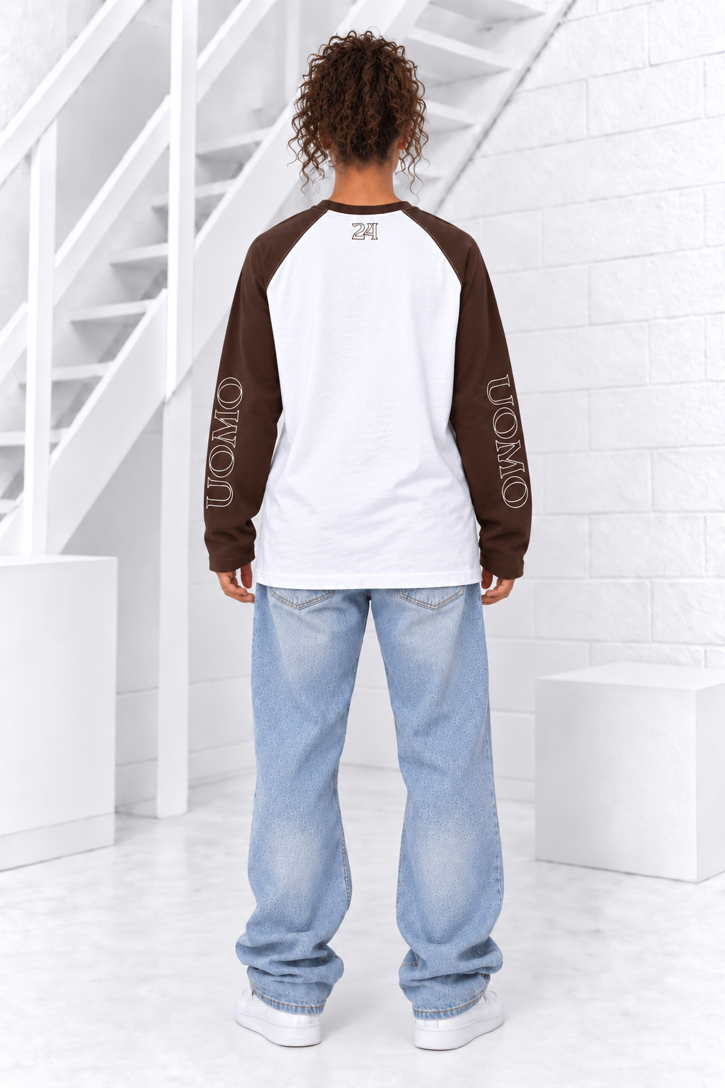 Colorblock Raglan Longsleeve Dames Wit/Bruin Pre-Order 20 Oktober