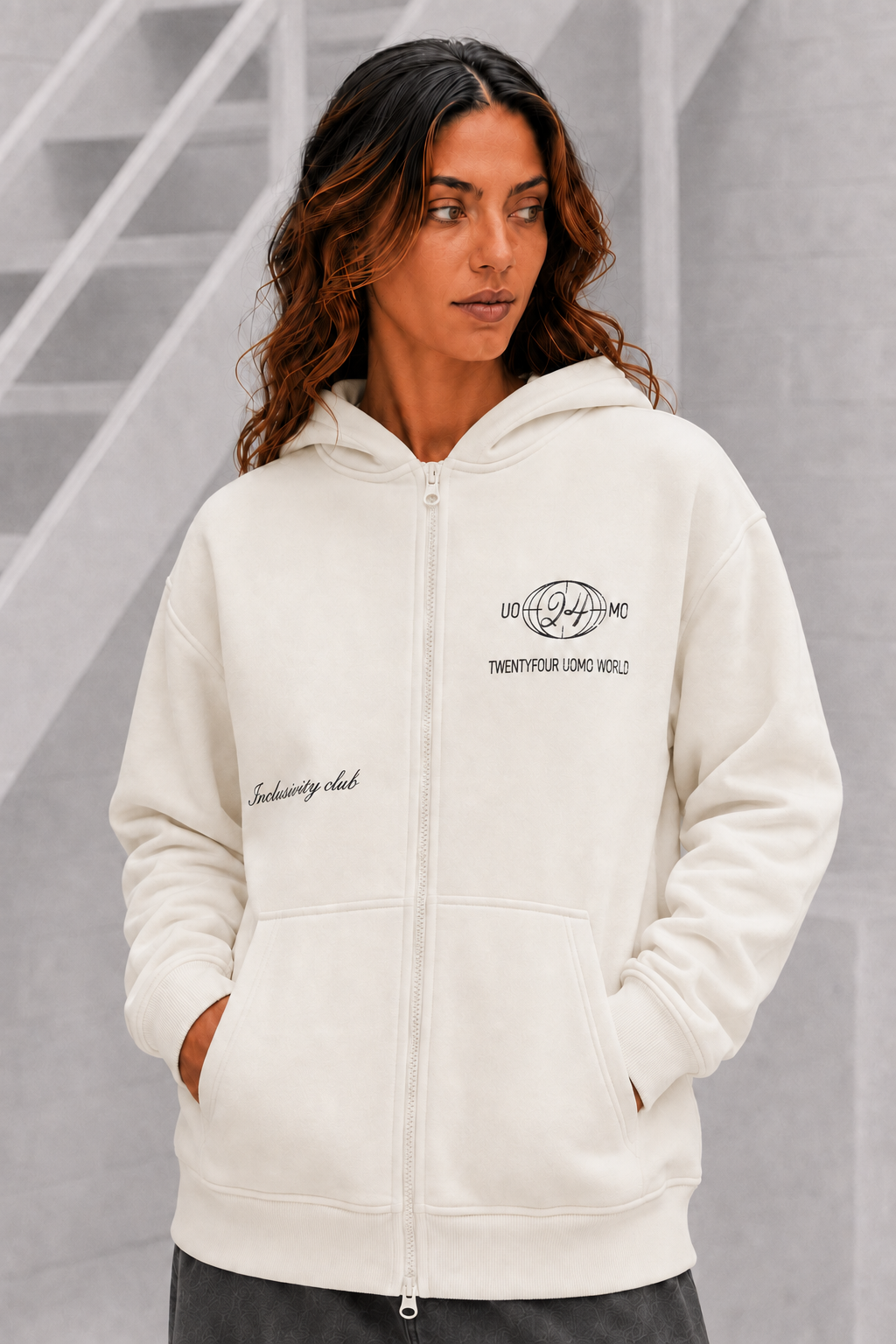 World Zipped Hoodie Dames Off-White