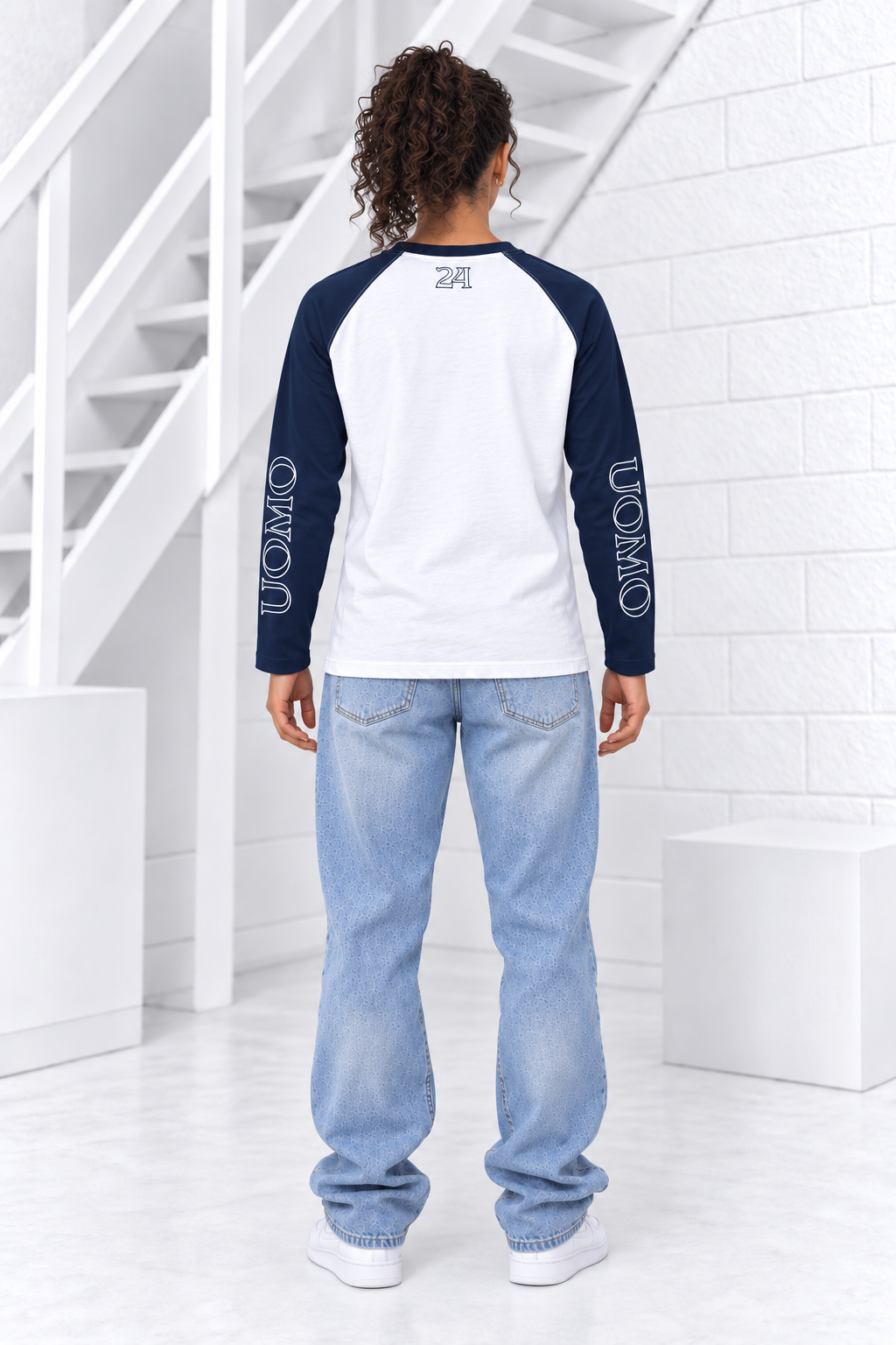Colorblock Raglan Longsleeve Dames Wit/Donkerblauw Pre-Order 20 Oktober