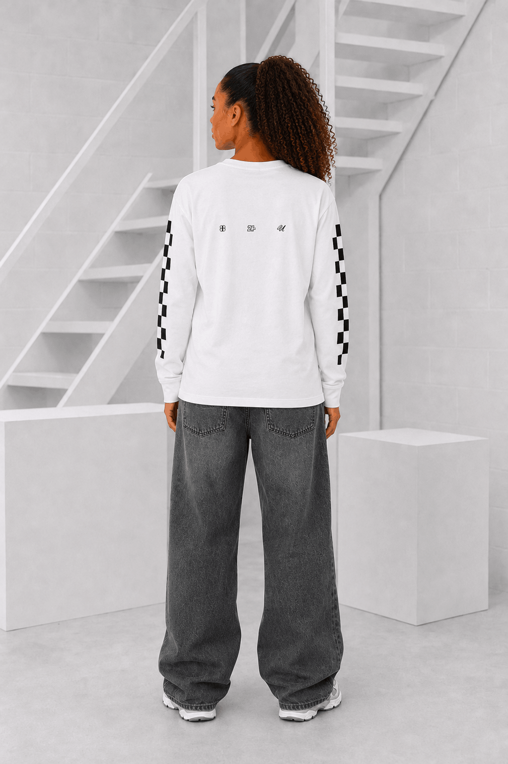 Checker Longsleeve Dames Off-White