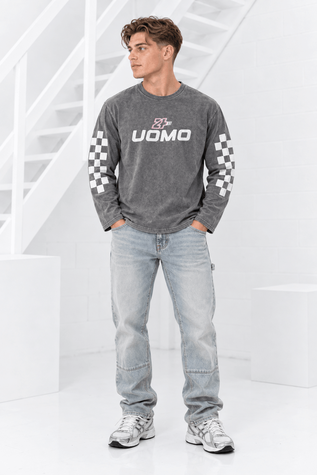 Checker Longsleeve Heren Acid Grey