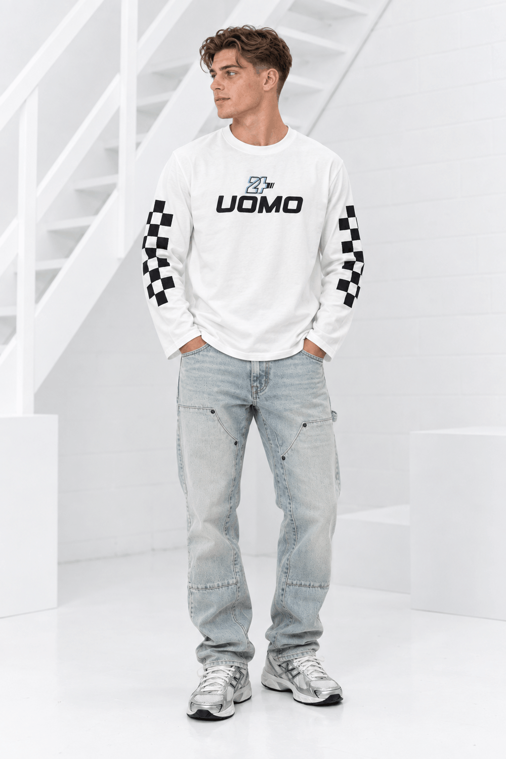 Checker Longsleeve Heren Off-White