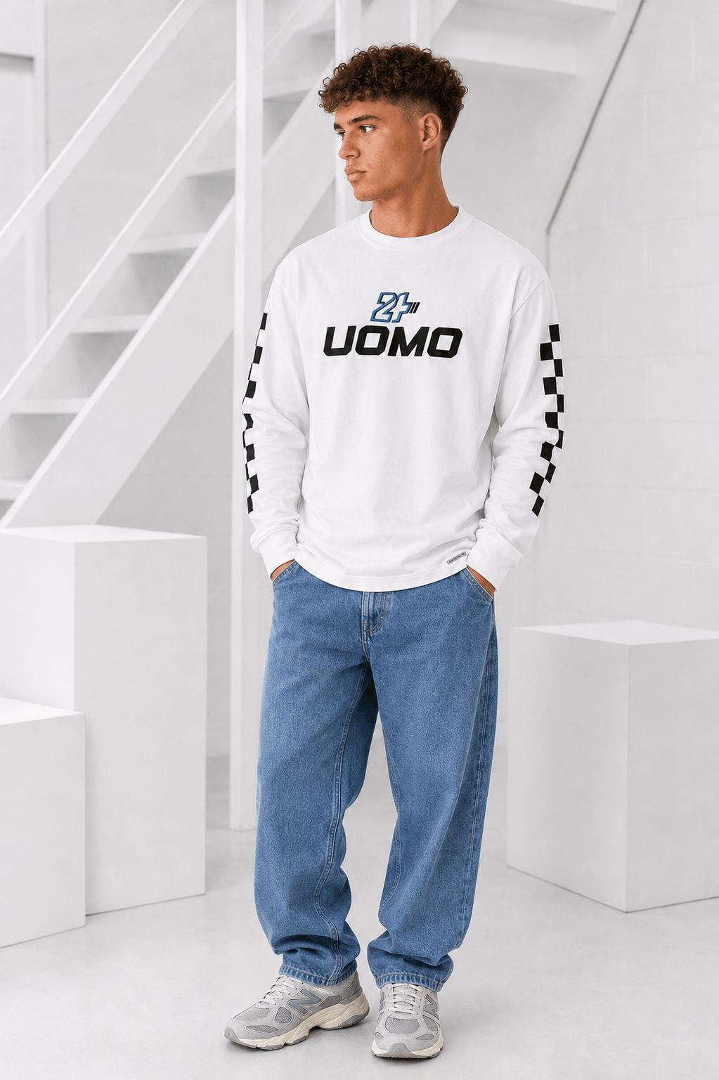Checker Longsleeve Heren Off-White