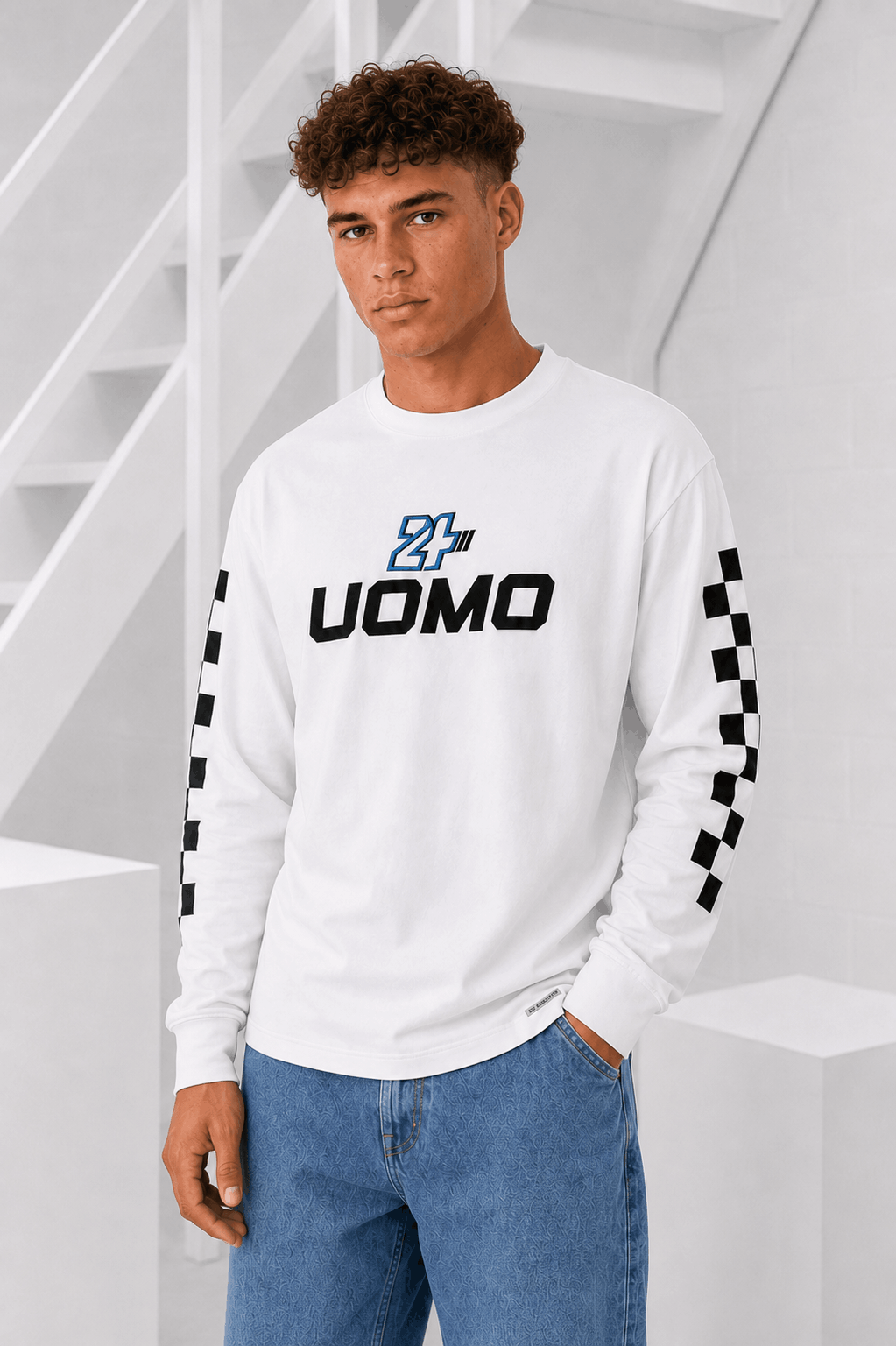 Checker Longsleeve Heren Off-White