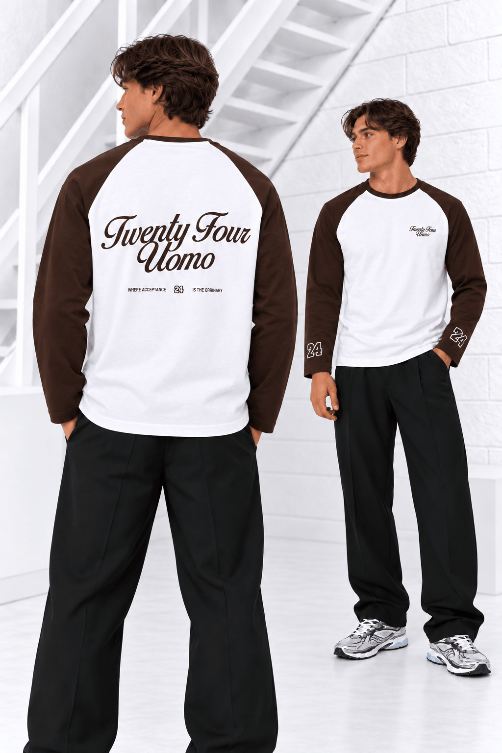 Classic Script Raglan Longsleeve Heren Wit/Bruin PRE-ORDER 9 NOVEMBER