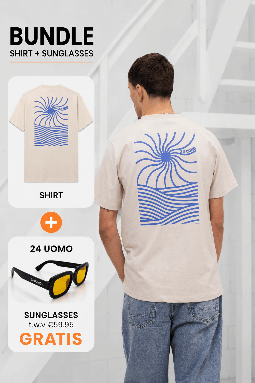 Sunny T-shirt Heren Bruin + GRATIS ORANJE ZONNEBRIL