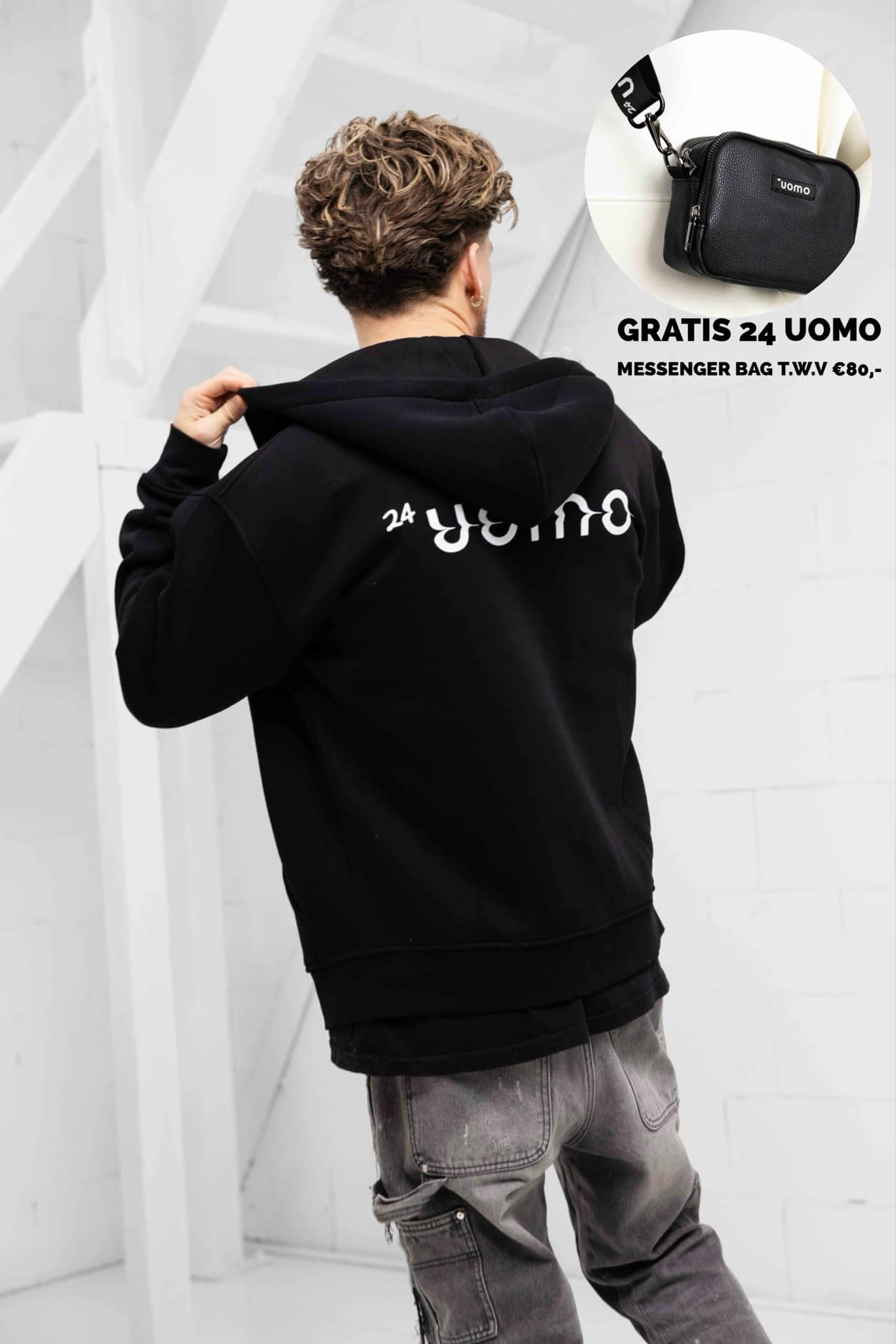 Mirror Zipped Oversized Hoodie Zwart