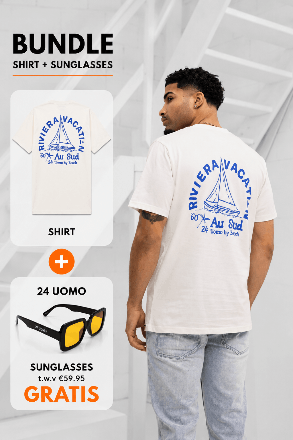 Au Sud T-shirt Heren Off-White + GRATIS ORANJE ZONNEBRIL