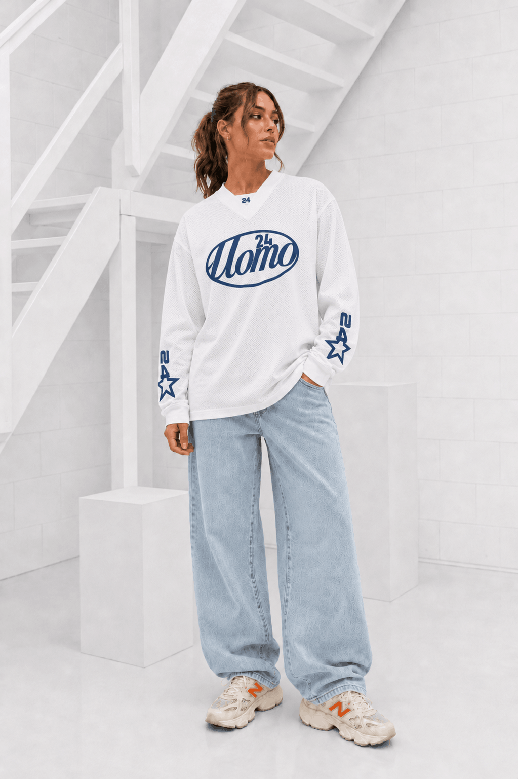 Mesh Longsleeve Dames Off-White/Blue