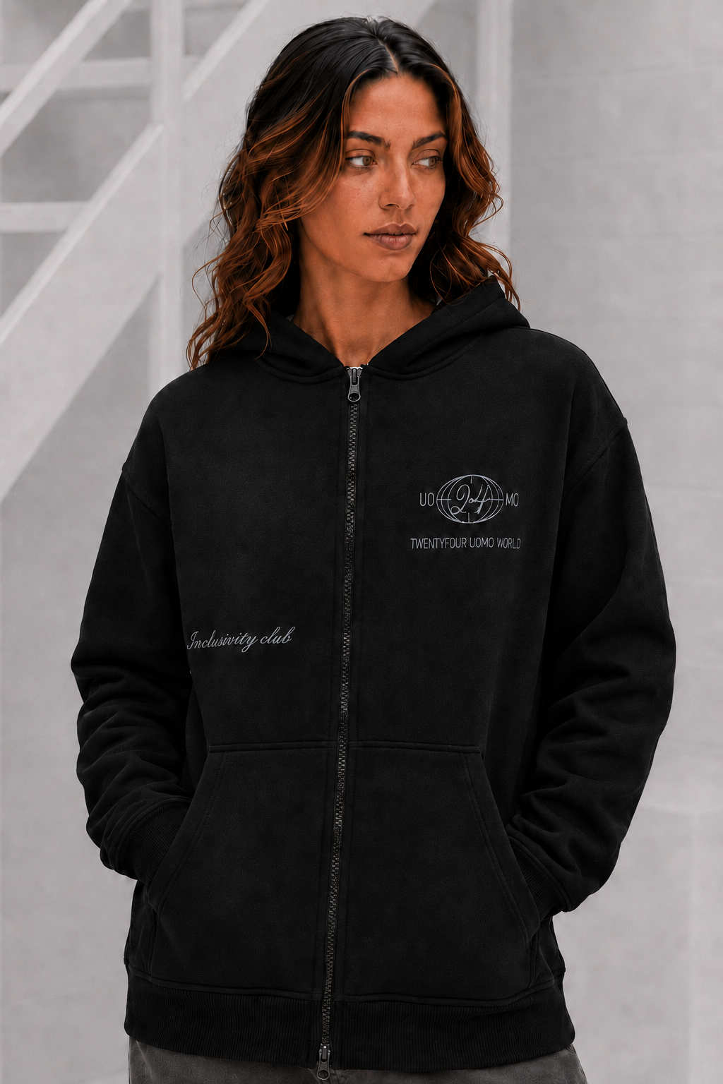 World Zipped Hoodie Dames Zwart
