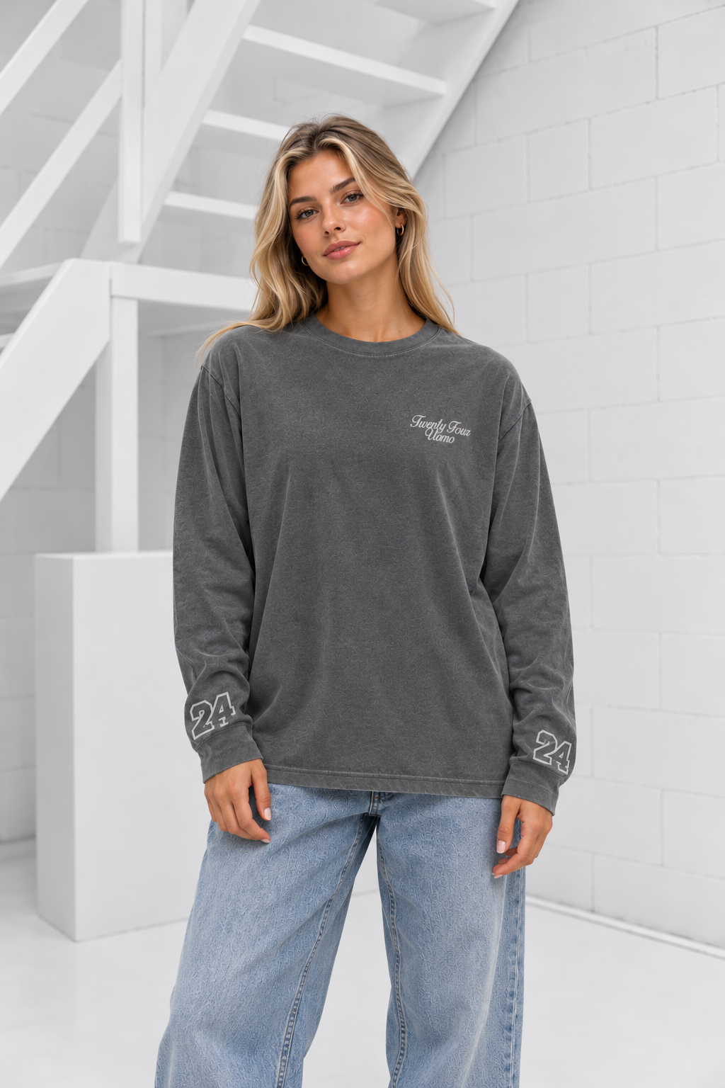 Classic Script Longsleeve Shirt Dames Acid Grey PRE-ORDER 22 OKTOBER