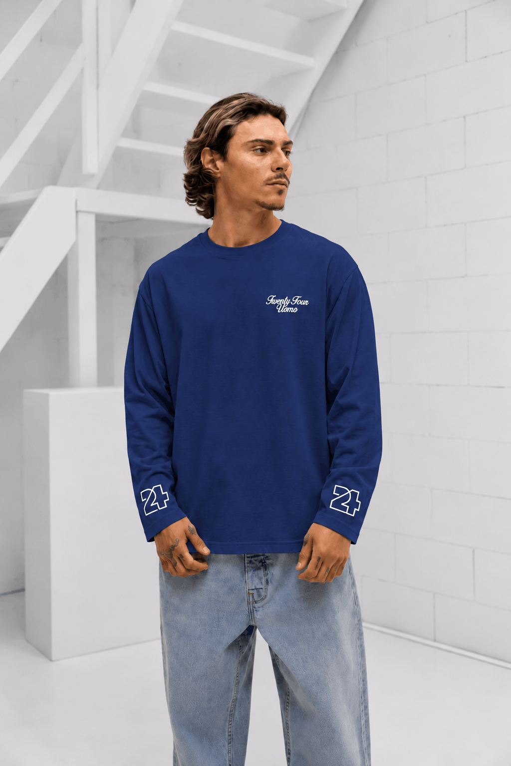 Classic Script Longsleeve Shirt Heren Navy PRE-ORDER 22 OKTOBER
