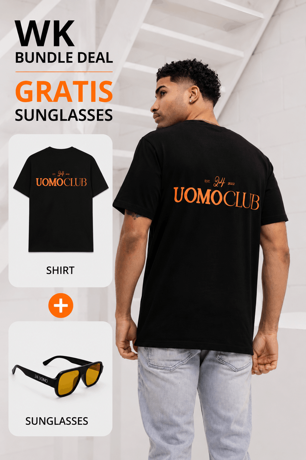 Club T-shirt Heren Zwart/Oranje + GRATIS ORANJE ZONNEBRIL