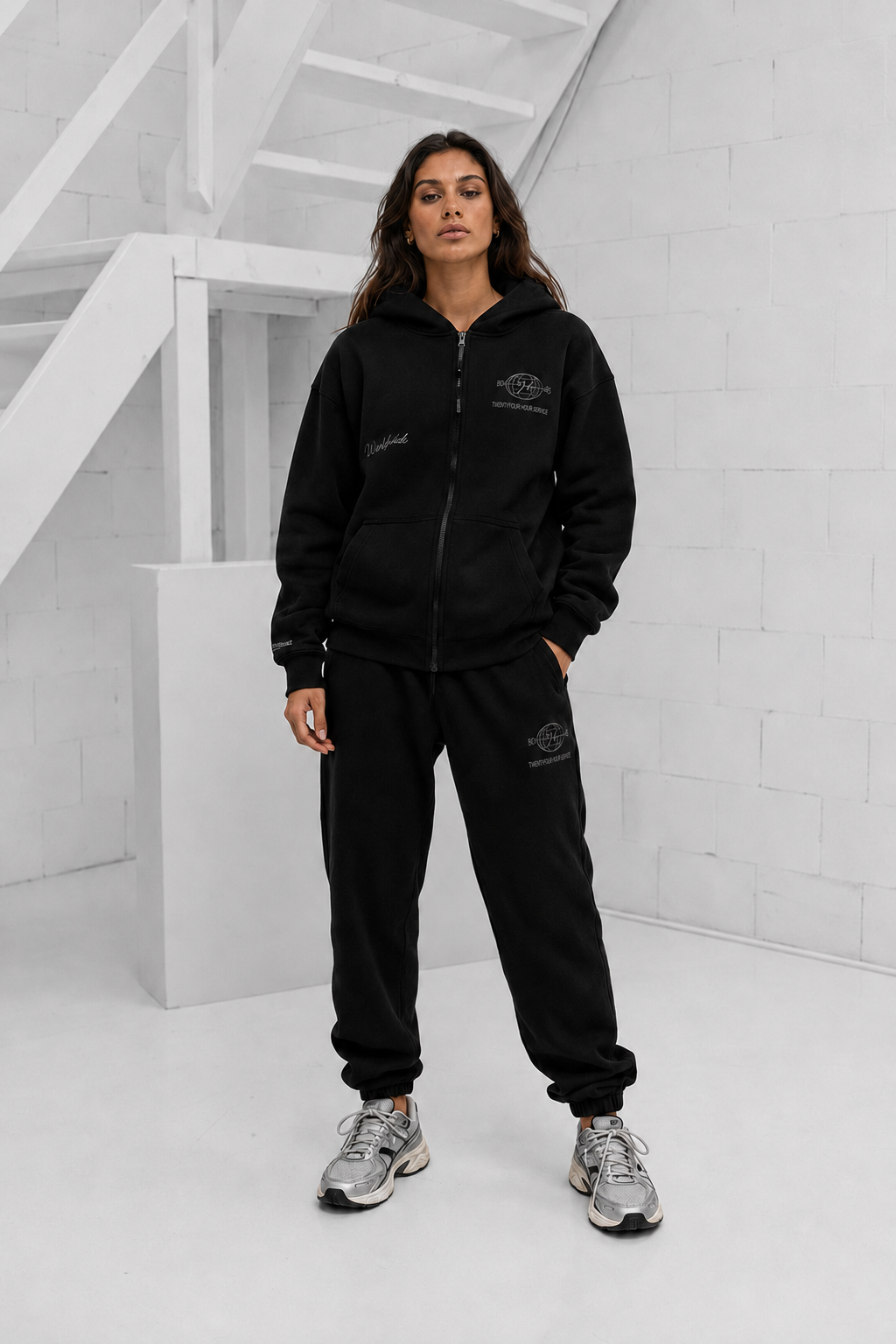 World Zipped Trainingspak Dames Zwart