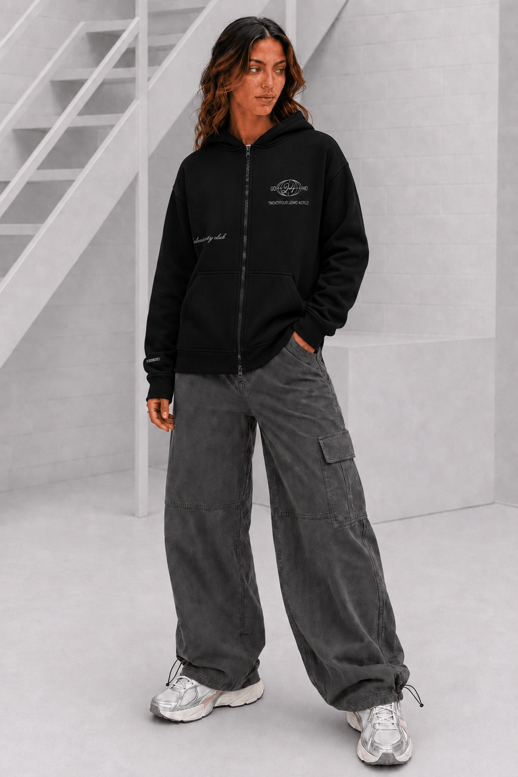World Zipped Hoodie Dames Zwart
