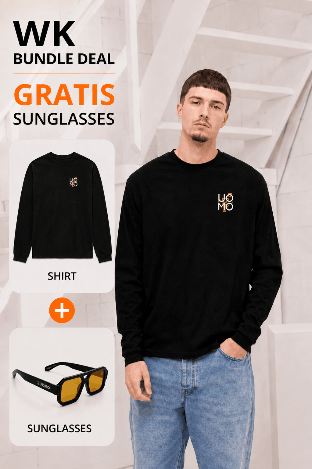 Flora 2.0 Longsleeve Shirt Heren Zwart/Oranje + GRATIS ORANJE ZONNEBRIL