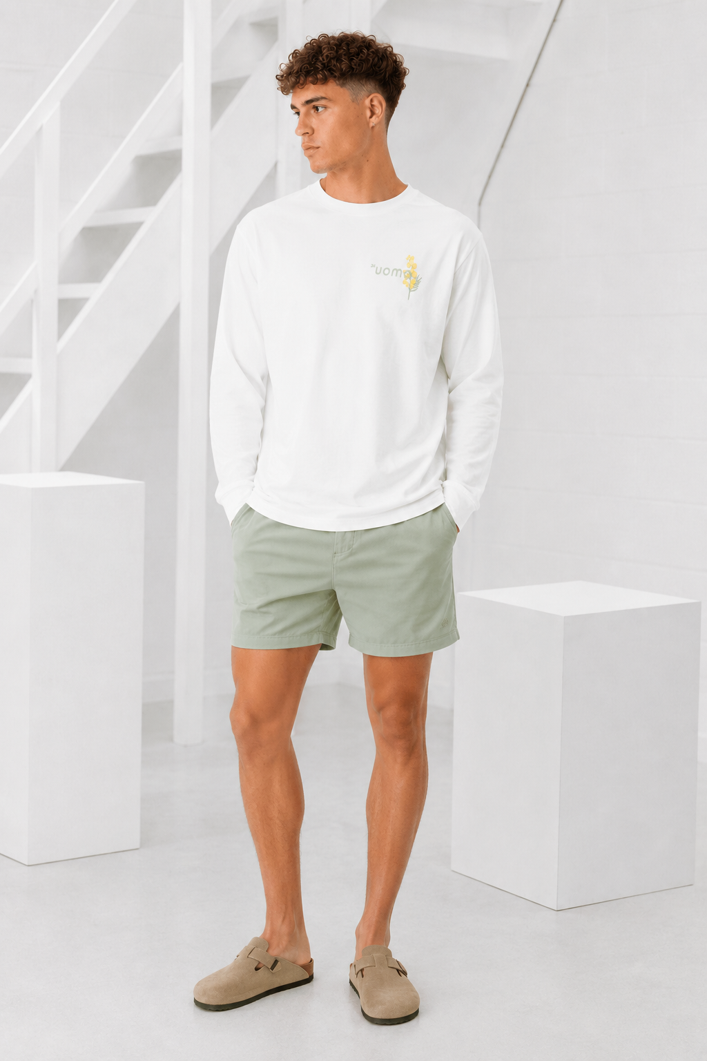 Flower Longsleeve Shirt Heren Off-White