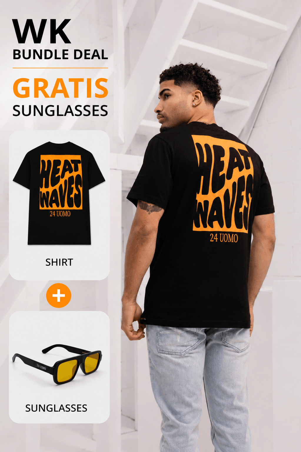 Heat Wave T-shirt Heren Zwart/ Oranje + GRATIS ORANJE ZONNEBRIL