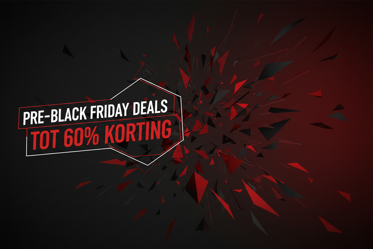 ik wil graag-een-nieuwe-banner-voor-de-homepage-in-2800-x-1000-px-we-gaan-live-met-pre-black-friday-deals-met kortingen tot wel 60%! Graag kleuren zwart en rood gebruiken. Geen kleding of personen in de banner