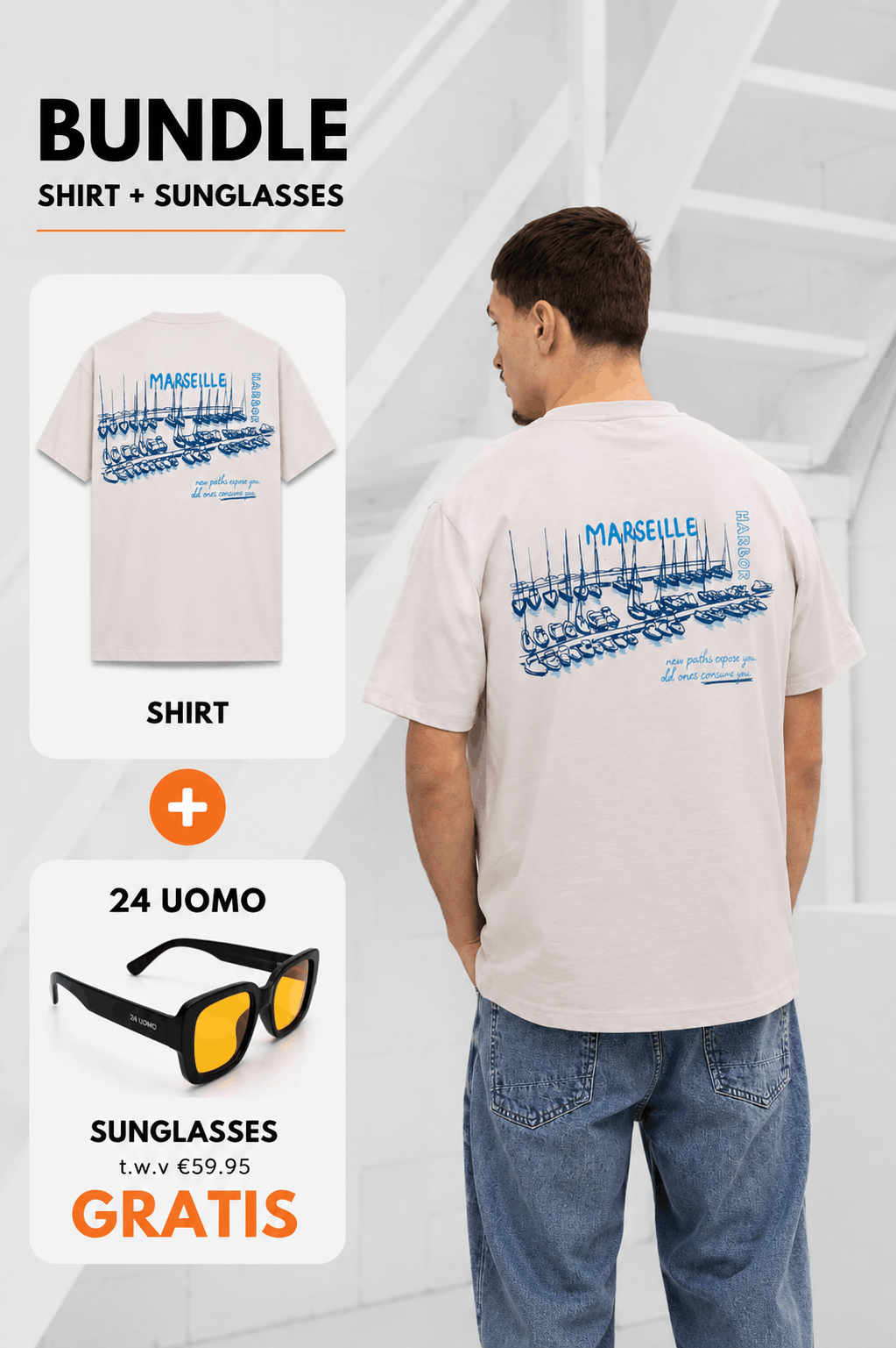 Marseille T-shirt Heren Grijs+ GRATIS ORANJE ZONNEBRIL