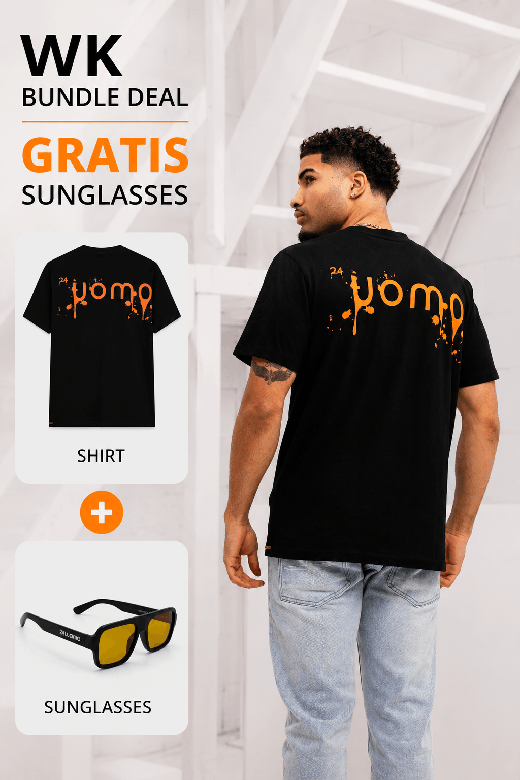 Paint T-shirt Heren Zwart/Oranje + GRATIS ORANJE ZONNEBRIL