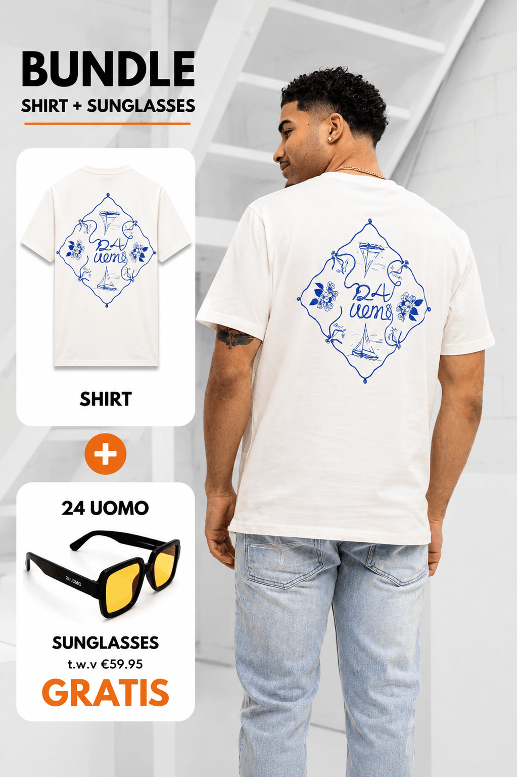 Riviera T-shirt Heren Off-White + GRATIS ORANJE ZONNEBRIL