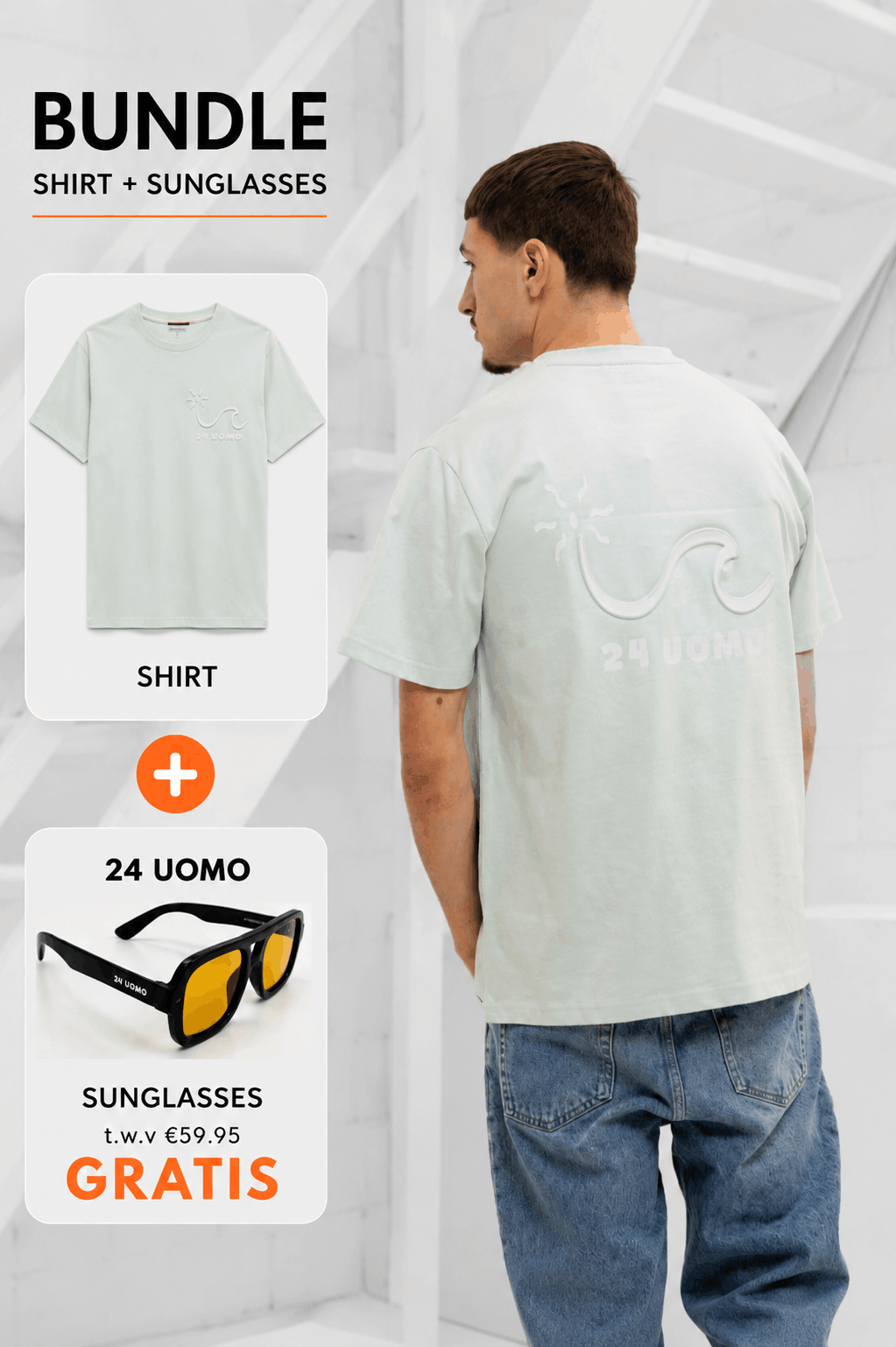 Wave T-shirt Heren Mint + GRATIS ORANJE ZONNEBRIL